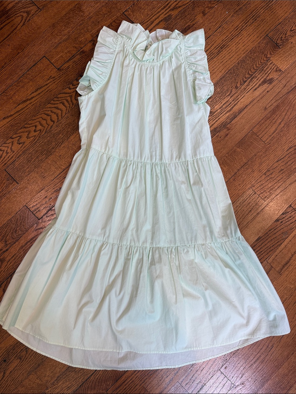 Mazik Ruffled Tiered Sleeveless Midi Dress in Pale Mint